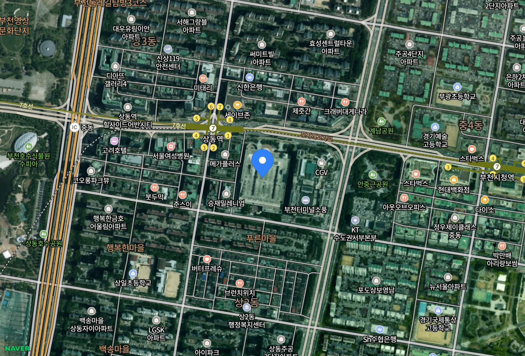 상동역 롯데캐슬 시그니처 주변 교통 지도